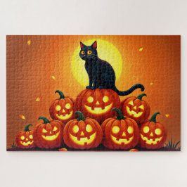 Puzzle Festividad otoño arte Halloween negro amigo felino