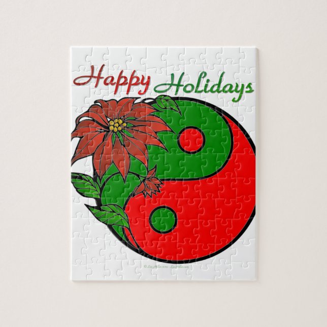 Puzzle Festividad Yin Yang Poinsettia Verde Rojo (Vertical)