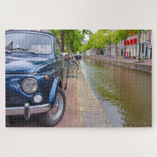 Puzzle Fiat 500 coche en canal, Amsterdam (Horizontal)