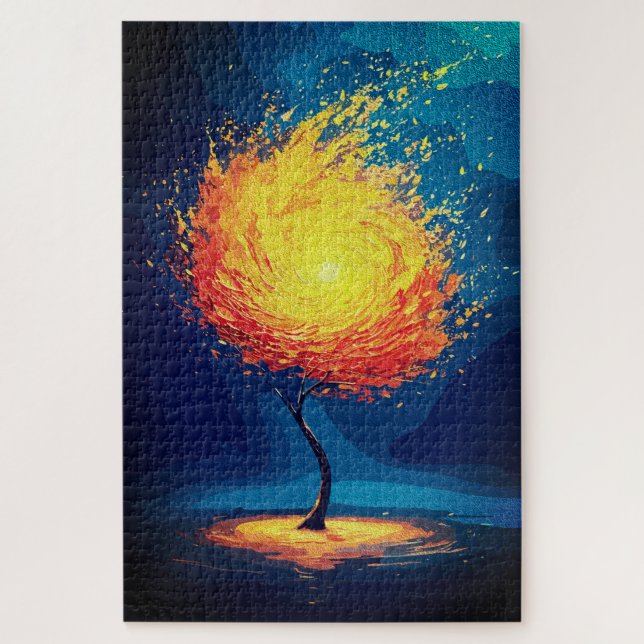 Puzzle Fiery Tree of Life | Resumen de arte en la pared d (Vertical)