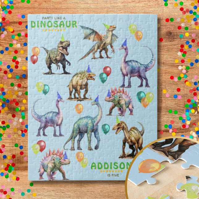 Puzzle Fiesta como regalo de cumpleaños personalizado de  (Party Like A Dinosaur Personalized Birthday Gift Jigsaw Puzzle)