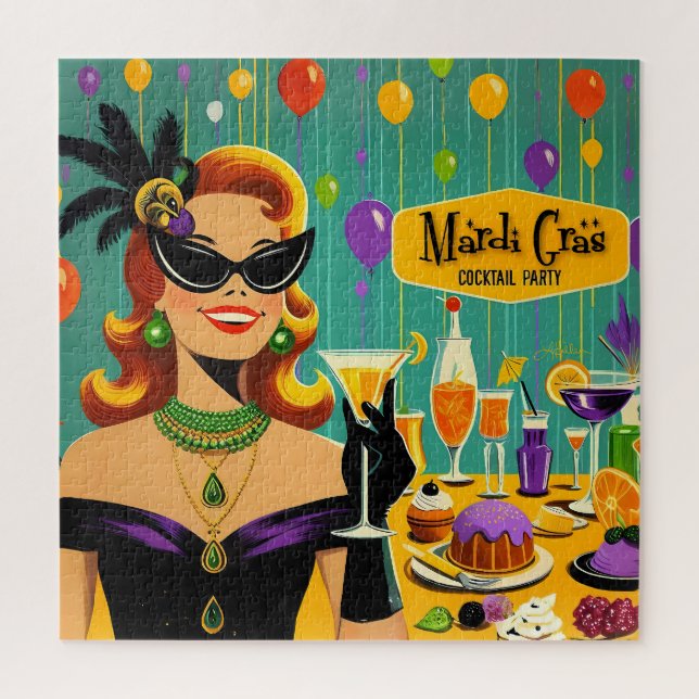 Puzzle Fiesta de Cocktail Retro Mardi Gras de los 50 (Vertical)