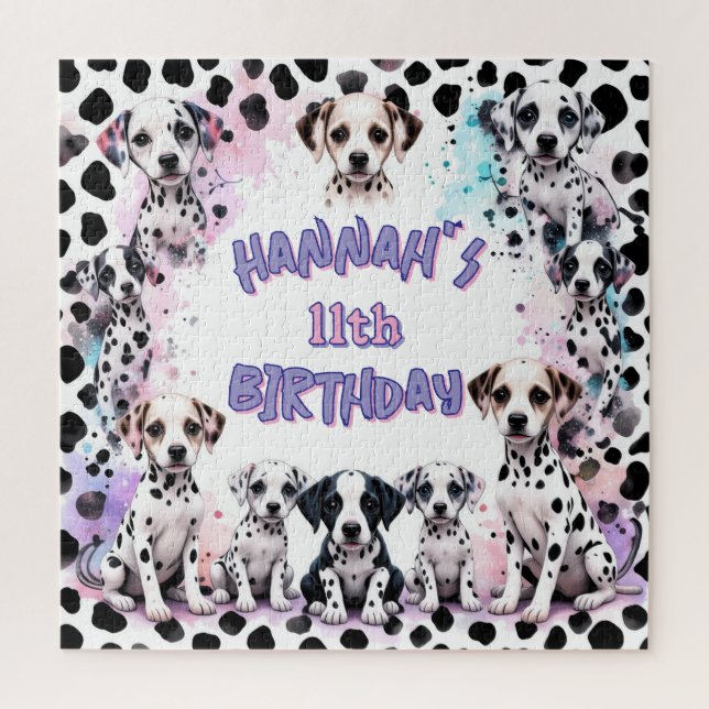 Puzzle Fiesta de Cumpleaños Acuarela Morada de Perros Dál (Vertical)