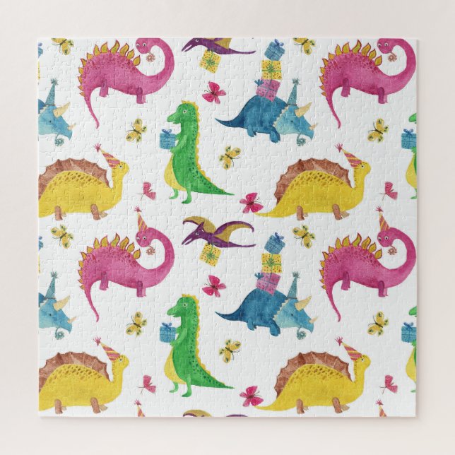Puzzle Fiesta de dinosaurios: patrón de acuarela. (Vertical)