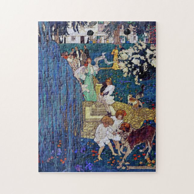 Puzzle Fiesta de jardín con perro y gato, Jessie Willcox  (Vertical)