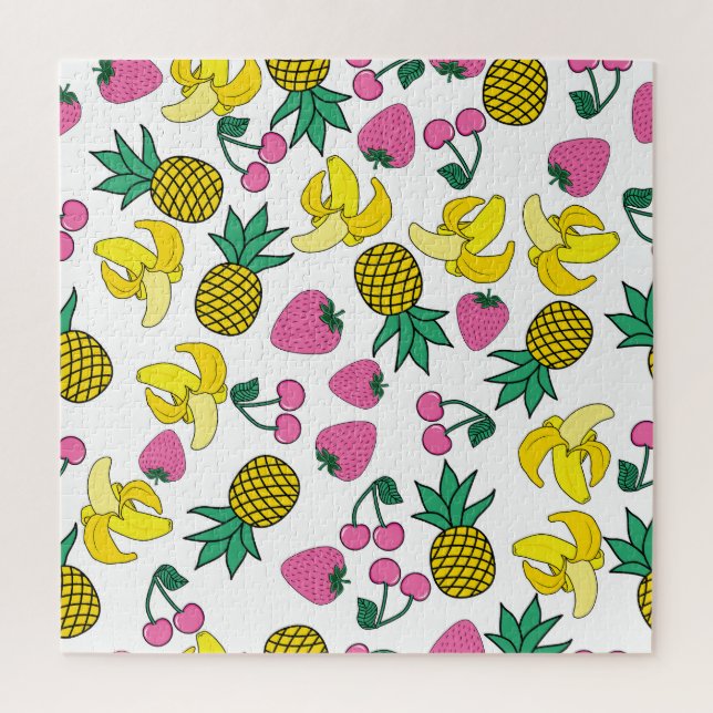 Puzzle Fiesta de la fruta: plátanos, piñas, fresas (Vertical)