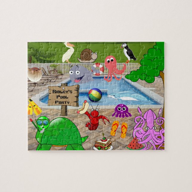 Puzzle Fiesta de la piscina de niños tontos y personaliza (Horizontal)
