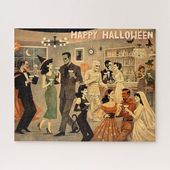 Puzzle Fiesta de Martini de Halloween Retro de Mediados d (Horizontal)
