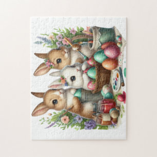Puzzle Fiesta de pintura Cute, Conejo de Pascua/Primavera