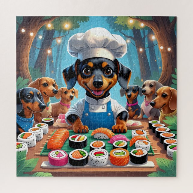 Puzzle "Fiesta de sushi con Dachshunds - Puzzl de perro d (Vertical)