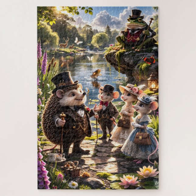 Puzzle Fiesta de té de animales del bosque victoriano jar (Vertical)