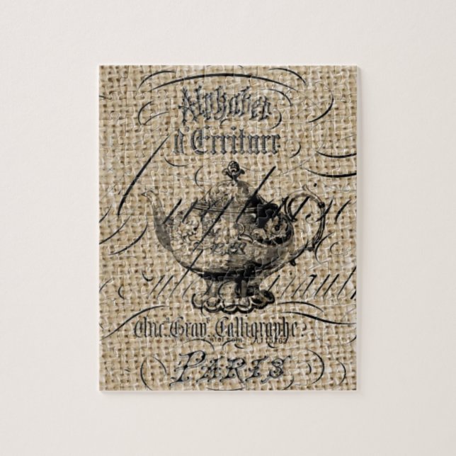 Puzzle fiesta de té de french country burlap (Vertical)