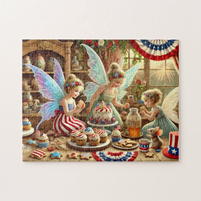Puzzle Fiesta de té de hadas del 4 de julio Mesa de postr (Horizontal)