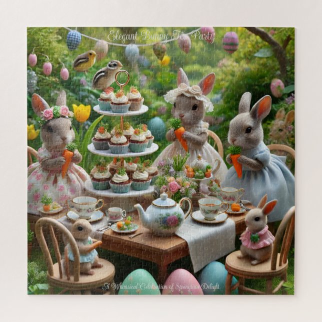Puzzle Fiesta de té de Pascua con conejos, Elegantes Anim (Vertical)