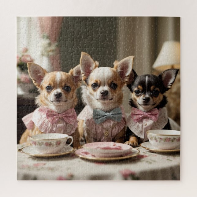 Puzzle Fiesta del té de Cute Girly Chihuahua (Vertical)