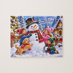 Puzzle Fiesta Familiar de Navidad con Muñeco de Nieve