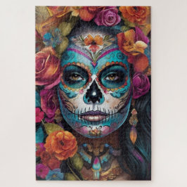 Puzzle Fiesta floral: mujer abraza el Día de los Muertos