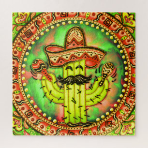 Puzzle Fiesta mexicana Cinco de Mayo Sombrero Gorra Verde