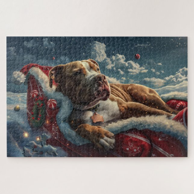 Puzzle Fiesta Navideña de Perro Pitbull (Horizontal)