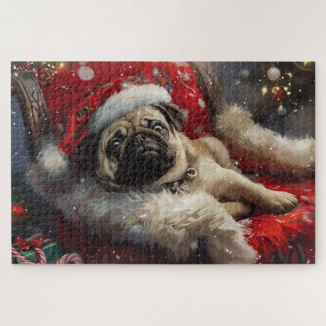 Puzzle Fiesta Navideña de Perros Pug (Horizontal)