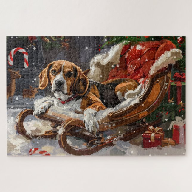 Puzzle Fiesta Navideña del Perro Beagle (Horizontal)
