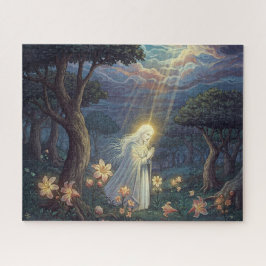 Puzzle Figura angélica rezando en el santo jardín misteri
