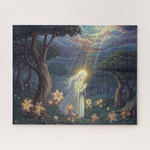 Puzzle Figura angélica rezando en el santo jardín misteri