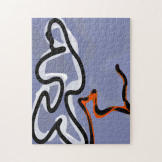 Puzzle Figura con Línea: Azul abstracto, Naranja, B y W