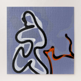 Puzzle Figura con Línea: Azul abstracto, Naranja, B y W