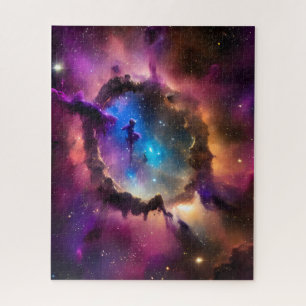 Puzzle Figura de sombra misteriosa en nubes de nebulosa e