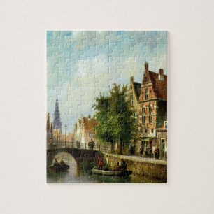 Puzzle Figuras en un canal, Amsterdam (aceite en el