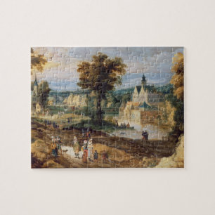 Puzzle Figuras en un paisaje con bey del pueblo y del