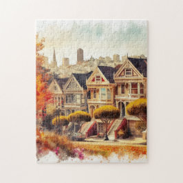 Puzzle Filas victorianas de San Francisco en otoño