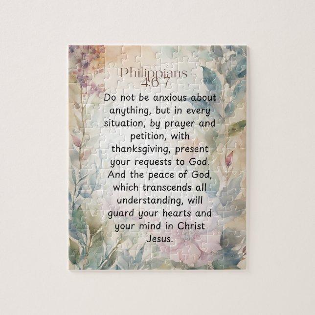 Puzzle Filipinas 4:6-7 Biblia cristiana Verse acuarela (Vertical)