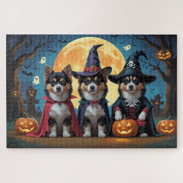 Puzzle Finlandés Lapphund Dogs Pumpkin Halloween Funny (Horizontal)