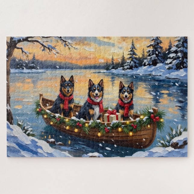 Puzzle Finnish Lapphund Christmas Boat Holiday (Horizontal)