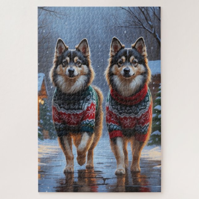 Puzzle Finnish Lapphund Dogs Christmas Snow Holiday (Vertical)