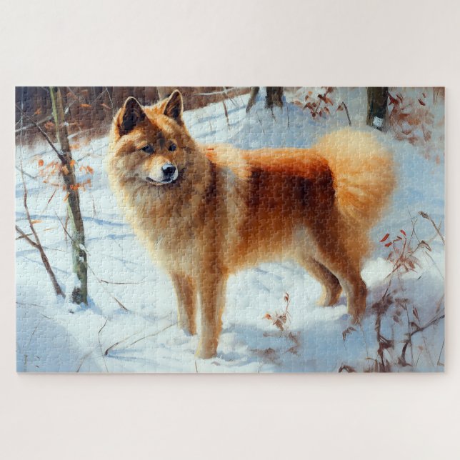 Puzzle Finnish Spitz Deja que nieve Navidad  (Horizontal)