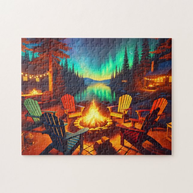 Puzzle Fireside Tales Adirondack Chairs Bonfire By Lake (Horizontal)