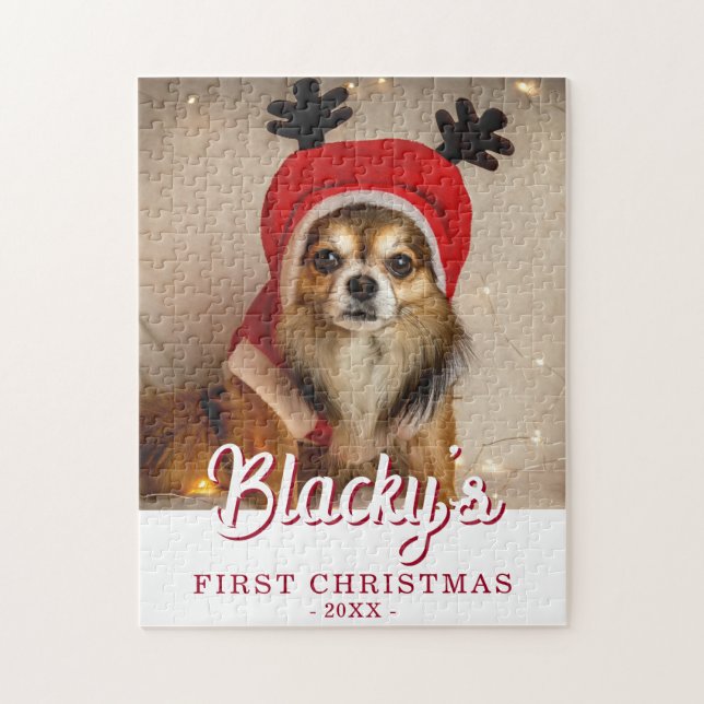 Puzzle First Christmas Puppy Photo Personalized (Vertical)