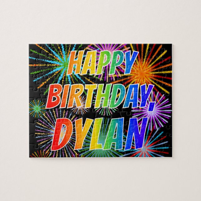 Puzzle First Name "DYLAN", Fun "HAPPY BIRTHDAY" (Horizontal)