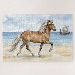 Puzzle Fjara Caballo islandés acuarela en la playa