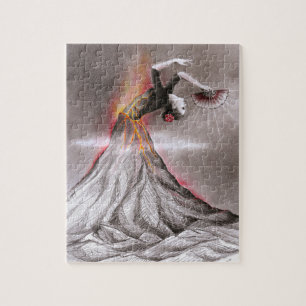 Puzzle Flamenco bailarina volcán arte de lápiz surrealist
