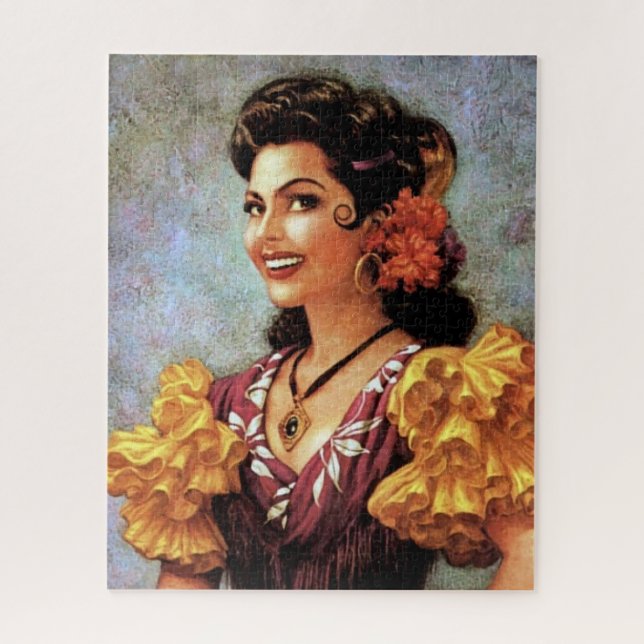 Puzzle Flamenco Dorado Hermoso Chica de Calendario Mexica (Vertical)