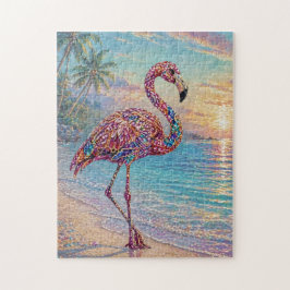 Puzzle Flamenco Glam de Tonos Intensos en Playa Tropical