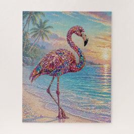 Puzzle Flamenco Glam de Tonos Intensos en Playa Tropical