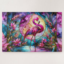 Puzzle Flamenco Rosa Mosaico de Vidrio Emplomado