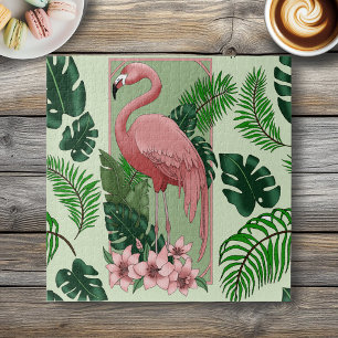 Puzzle Flamenco Rosa Tropical Hojas de Palma Verde Lirios
