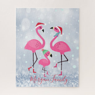 Puzzle Flamencos de familia adorable sombrero de Santa