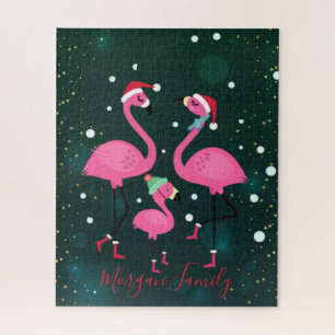 Puzzle Flamencos de familia adorable sombrero de Santa ve